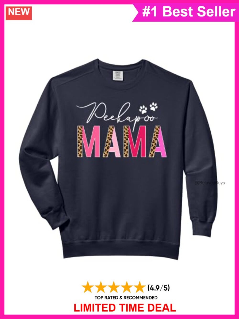 Peekapoo Mom Sweatshirt Crew Neck Cotton Blend Relaxed Fit Dog Lover